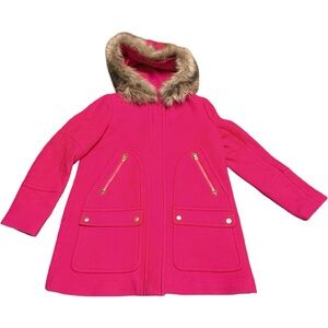 J.Crew Italian Wool Stadium Coat – Pink Power, Faux Fur Hood, women’s Size 10